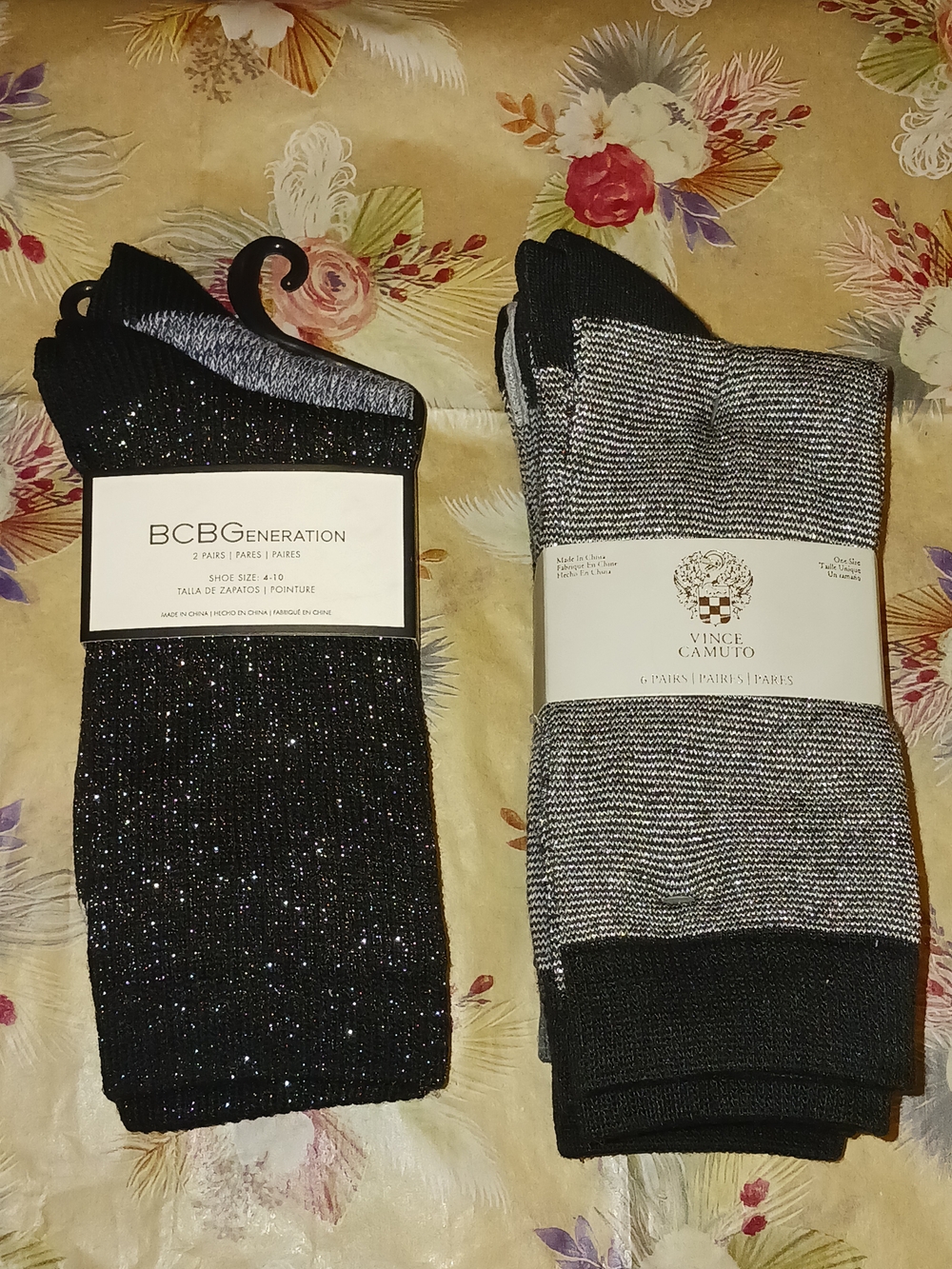 BCBGeneration Vince Camuto Black Grey Metallic Crew Socks Sparkle Thin Stripes